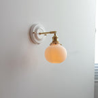 Vintage Ceramic Wall Light with Brass Swing Arm and Round Wall Plate