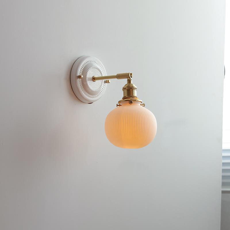 Vintage Ceramic Wall Light with Brass Swing Arm and Round Wall Plate