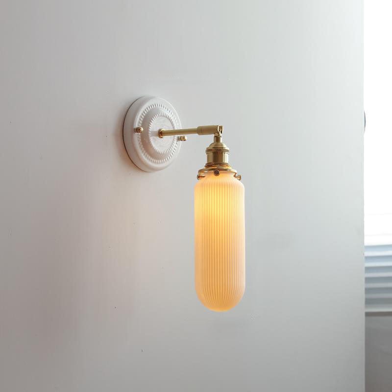 Vintage Ceramic Wall Light with Brass Swing Arm and Round Wall Plate