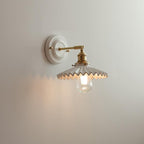 Vintage Ceramic Wall Light with Brass Swing Arm and Round Wall Plate