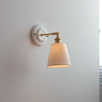 Vintage Ceramic Wall Light with Brass Swing Arm and Round Wall Plate