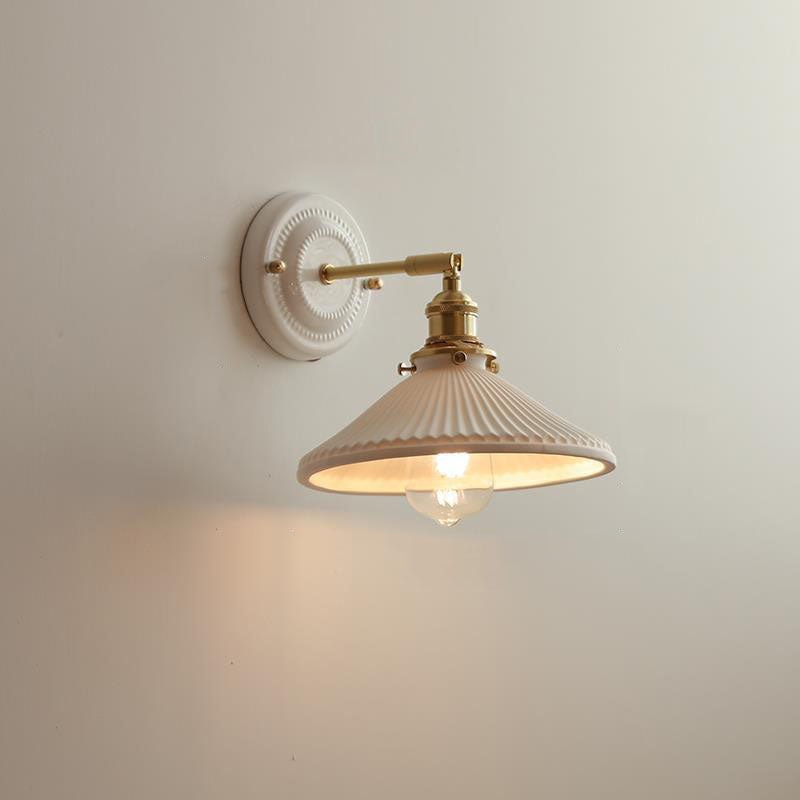Vintage Ceramic Wall Light with Brass Swing Arm and Round Wall Plate
