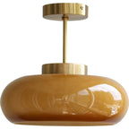 Vintage Glass Semi Flush Mount Ceiling Light with Brass Stem for Bedroom