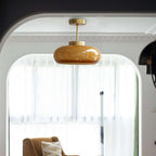 Vintage Glass Semi Flush Mount Ceiling Light with Brass Stem for Bedroom