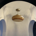 Vintage Glass Semi Flush Mount Ceiling Light with Brass Stem for Bedroom