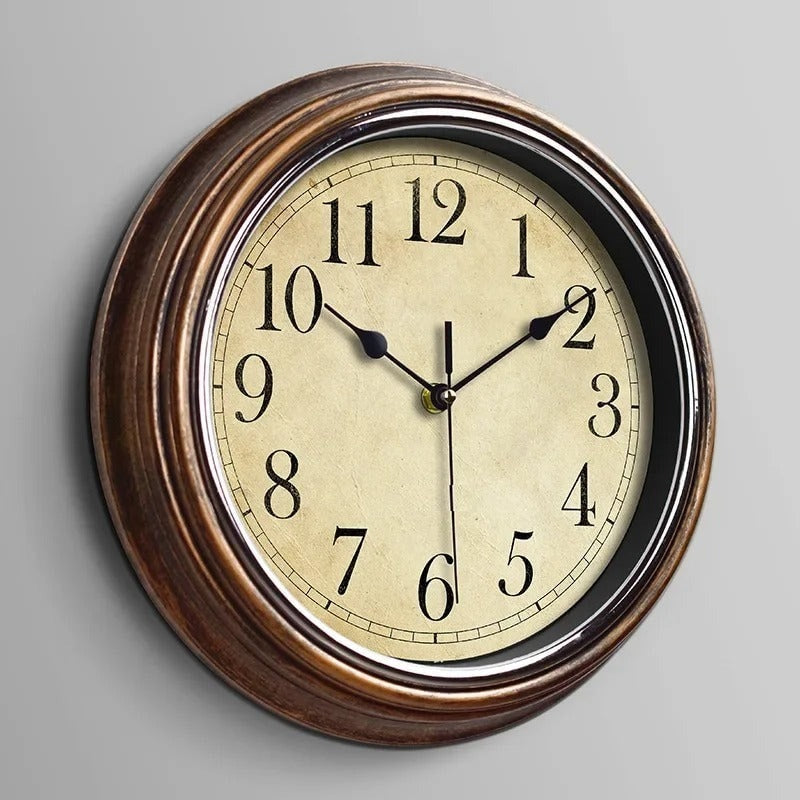 Vintage Round Wall Clock with Antique Finish Frame and Silent Quartz Movement