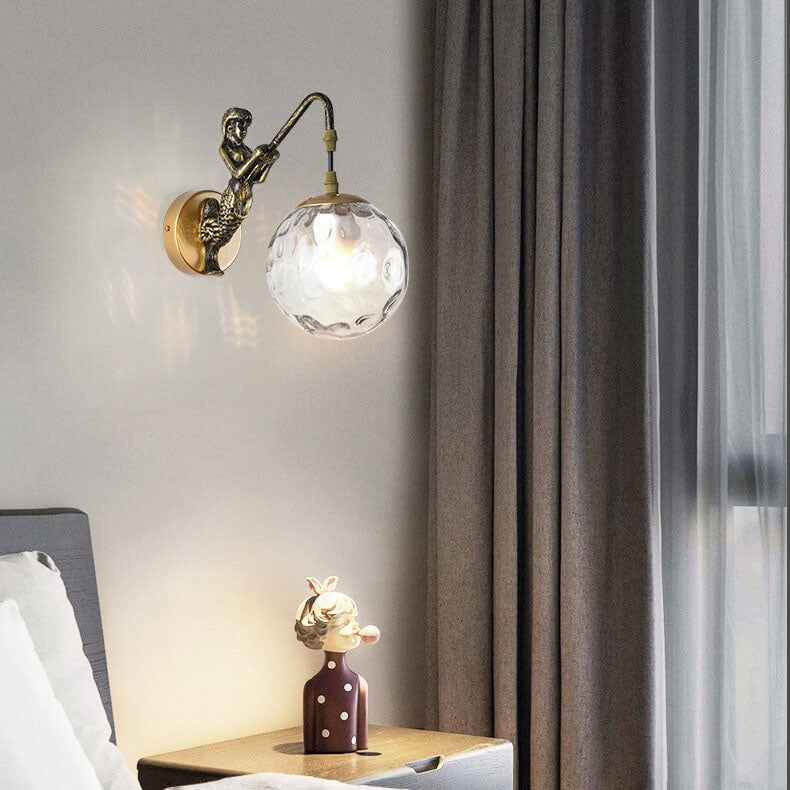 Vintage Rustic Mermaid Wall Light with Glass Globe Shade for Bedroom