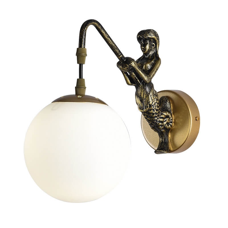 Vintage Rustic Mermaid Wall Light with Glass Globe Shade for Bedroom