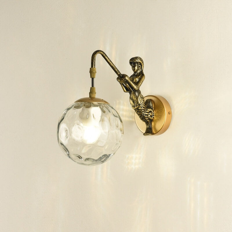 Vintage Rustic Mermaid Wall Light with Glass Globe Shade for Bedroom