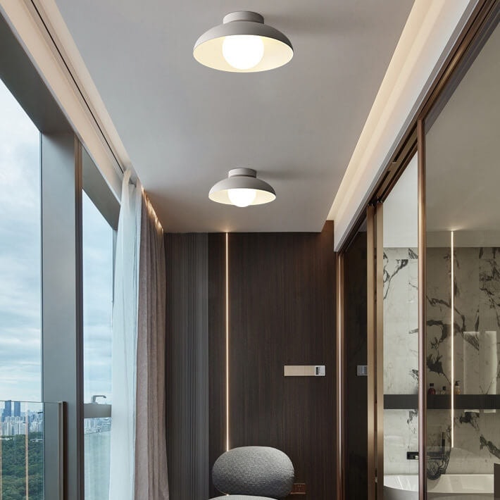 Wabi Sabi Semi Flush Ceiling Light with Bowl Shade and Opal Glass Globe