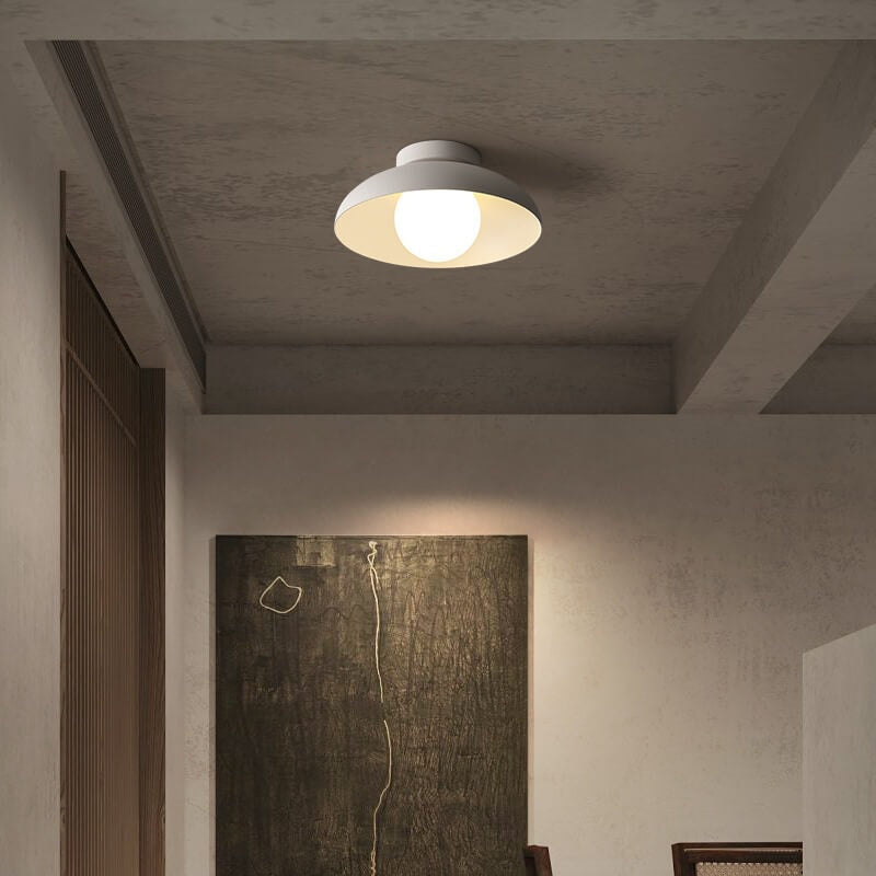 Wabi Sabi Semi Flush Ceiling Light with Bowl Shade and Opal Glass Globe