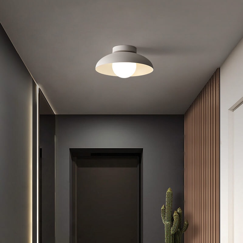 Wabi Sabi Semi Flush Ceiling Light with Bowl Shade and Opal Glass Globe