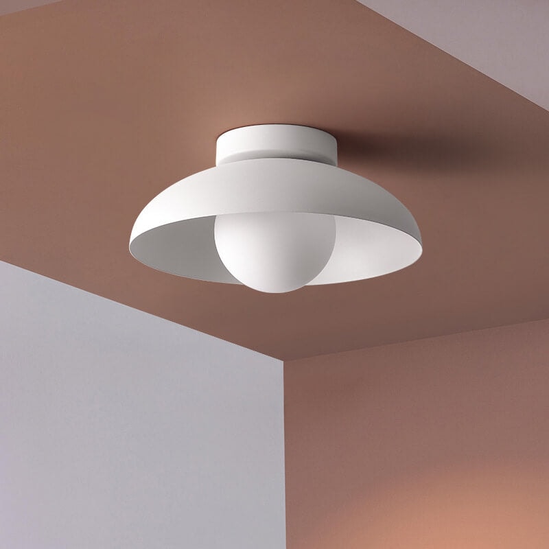 Wabi Sabi Semi Flush Ceiling Light with Bowl Shade and Opal Glass Globe
