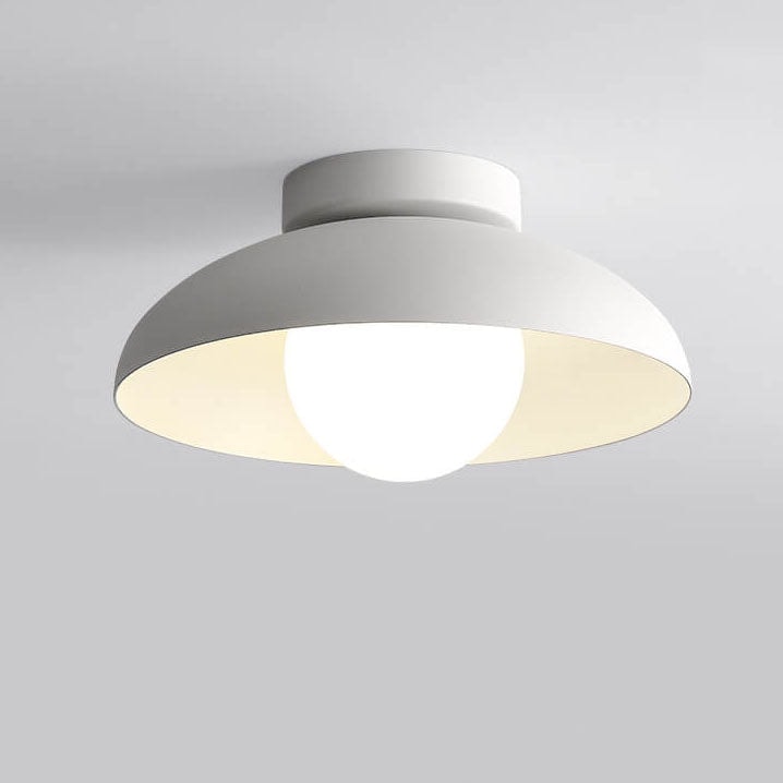Wabi Sabi Semi Flush Ceiling Light with Bowl Shade and Opal Glass Globe