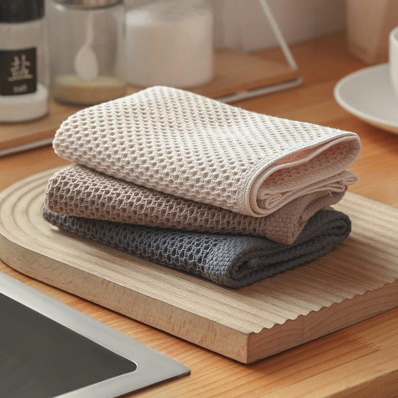 Waffle Weave Cotton Towel Set of Six Absorbent Honeycomb Towels for Kitchen