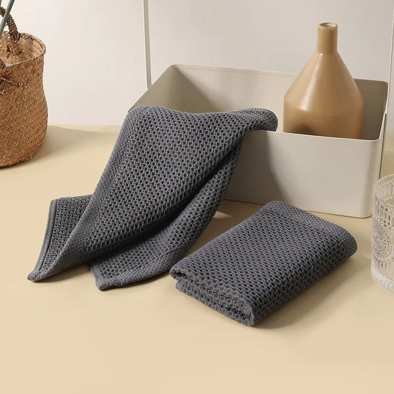 Waffle Weave Cotton Towel Set of Six Absorbent Honeycomb Towels for Kitchen