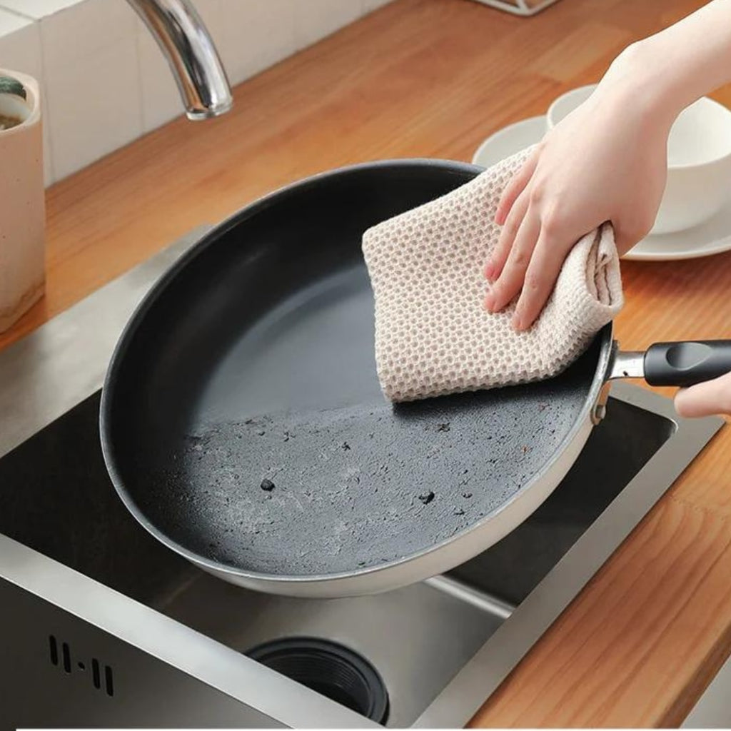 Waffle Weave Cotton Towel Set of Six Absorbent Honeycomb Towels for Kitchen
