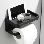 Wall Mounted Toilet Roll Holder with Phone Shelf in Rust Resistant Aluminium