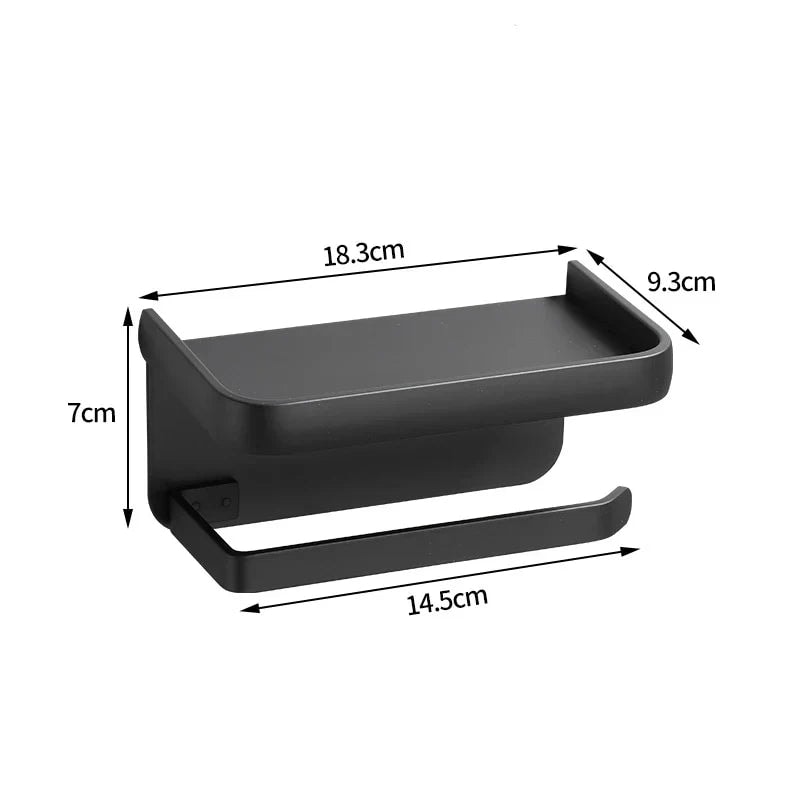 Wall Mounted Toilet Roll Holder with Phone Shelf in Rust Resistant Aluminium