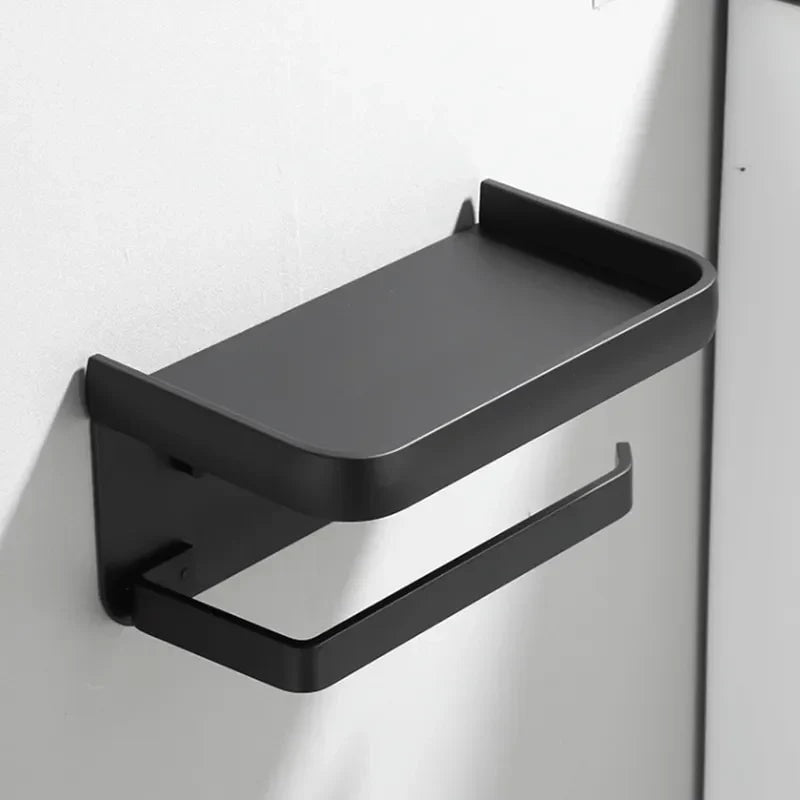 Wall Mounted Toilet Roll Holder with Phone Shelf in Rust Resistant Aluminium