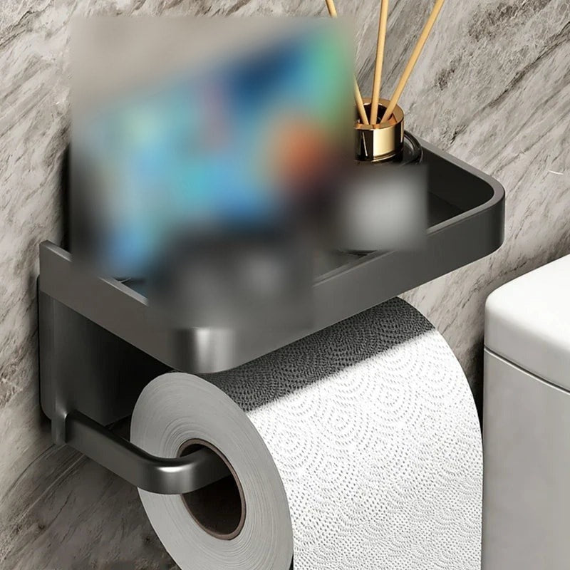 Wall Mounted Toilet Roll Holder with Phone Shelf in Rust Resistant Aluminium