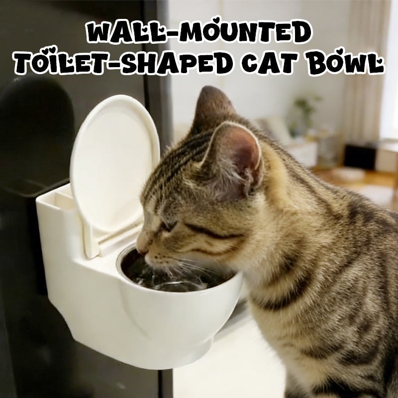 Wall Mounted Toilet Shaped Cat Water Bowl with Lid and Stainless Steel Insert