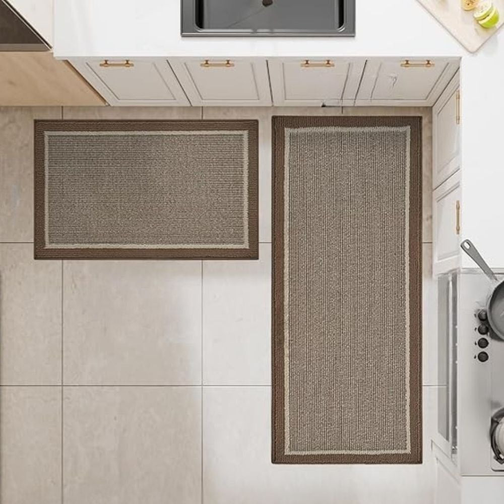 Washable Non Slip Kitchen Mat with Ribbed Texture and Contrast Border