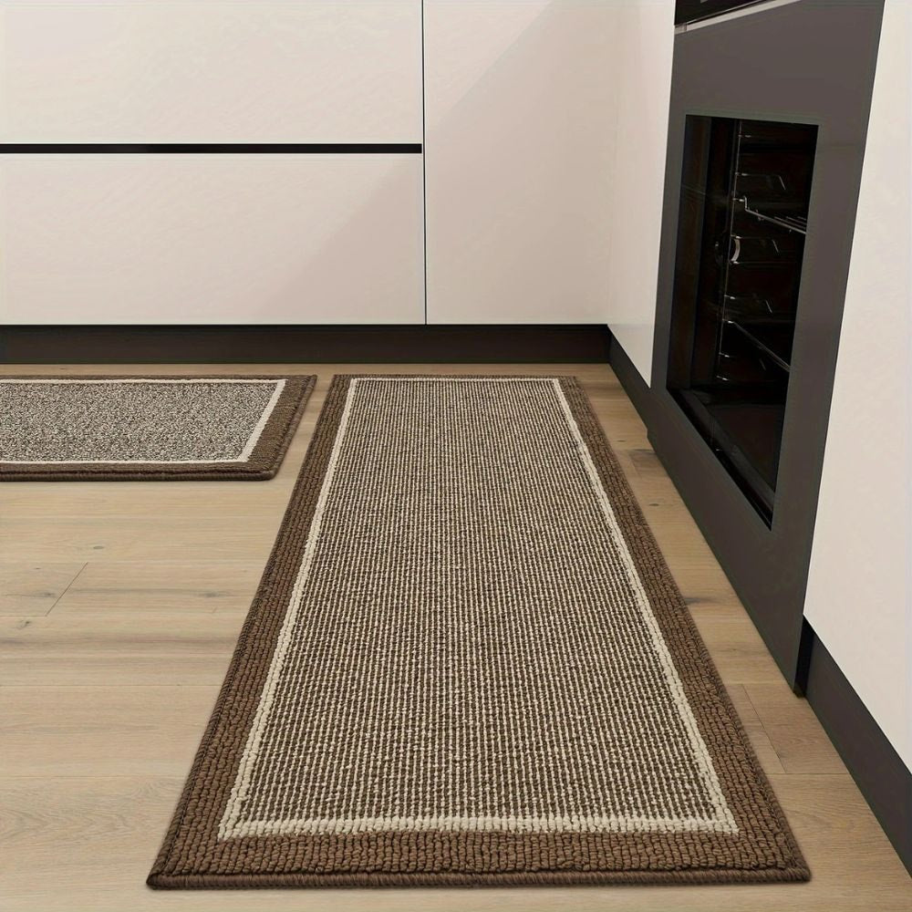 Washable Non Slip Kitchen Mat with Ribbed Texture and Contrast Border