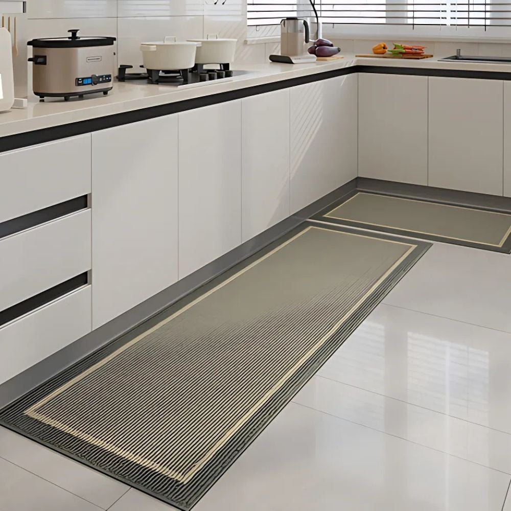 Washable Non Slip Kitchen Mat with Ribbed Texture and Contrast Border