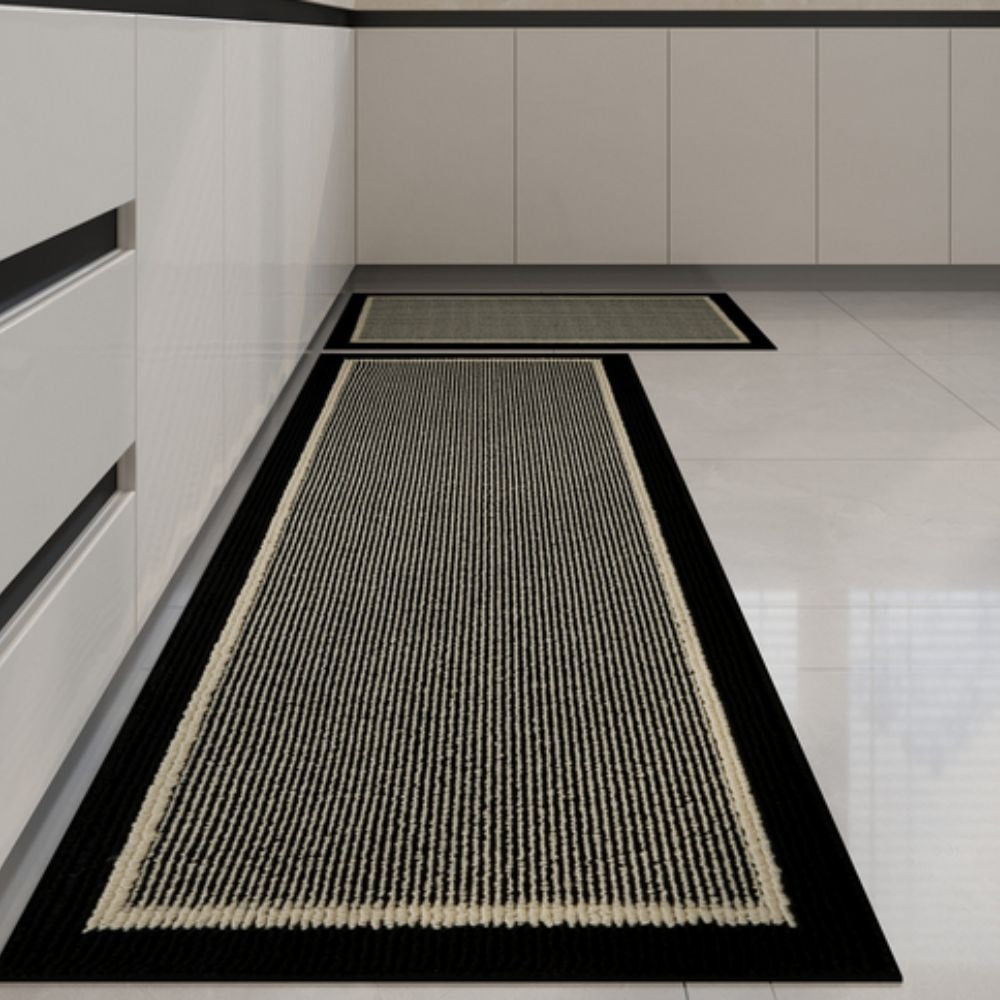 Washable Non Slip Kitchen Mat with Ribbed Texture and Contrast Border