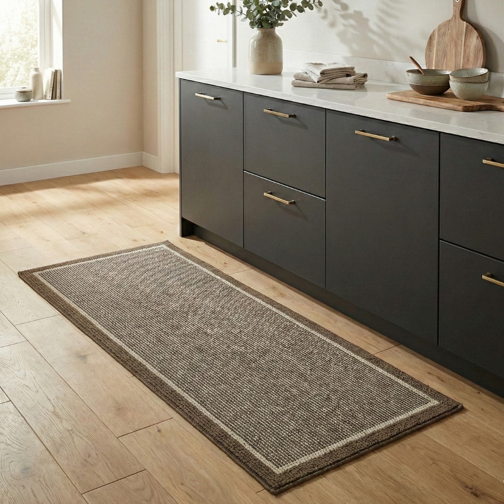 Washable Non Slip Kitchen Mat with Ribbed Texture and Contrast Border