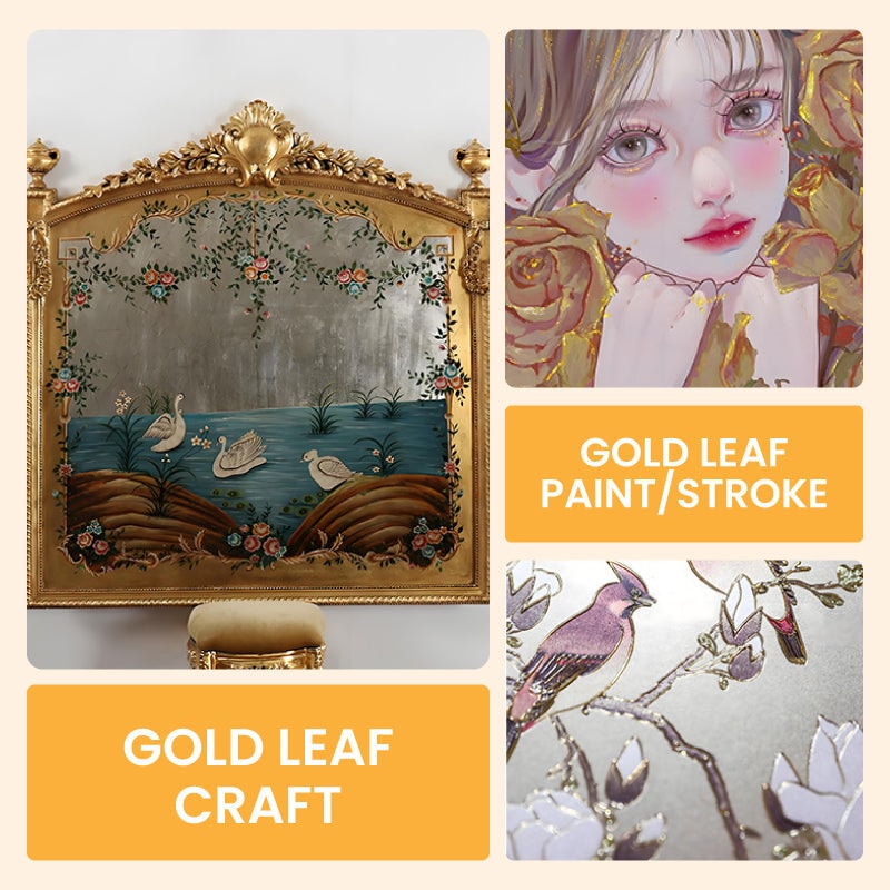 Water Based Metallic Leaf Paint with Brush for Furniture Crafts and Decor
