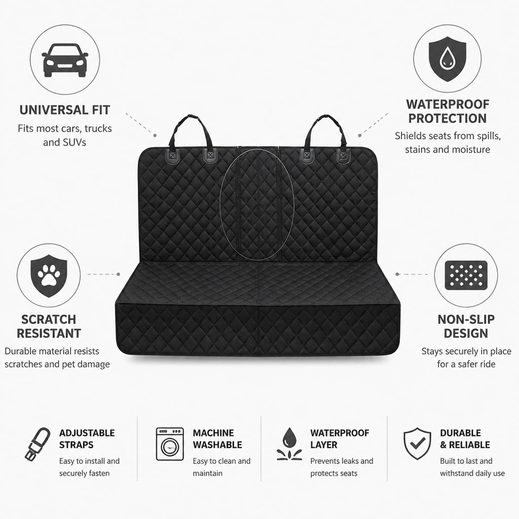 Waterproof Dog Car Seat Cover for Back Seat with Non Slip Backing