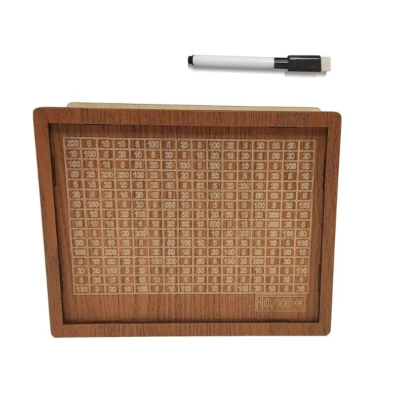 Wooden Money Box with Savings Challenge Grid to Tick Off for Saving Goals