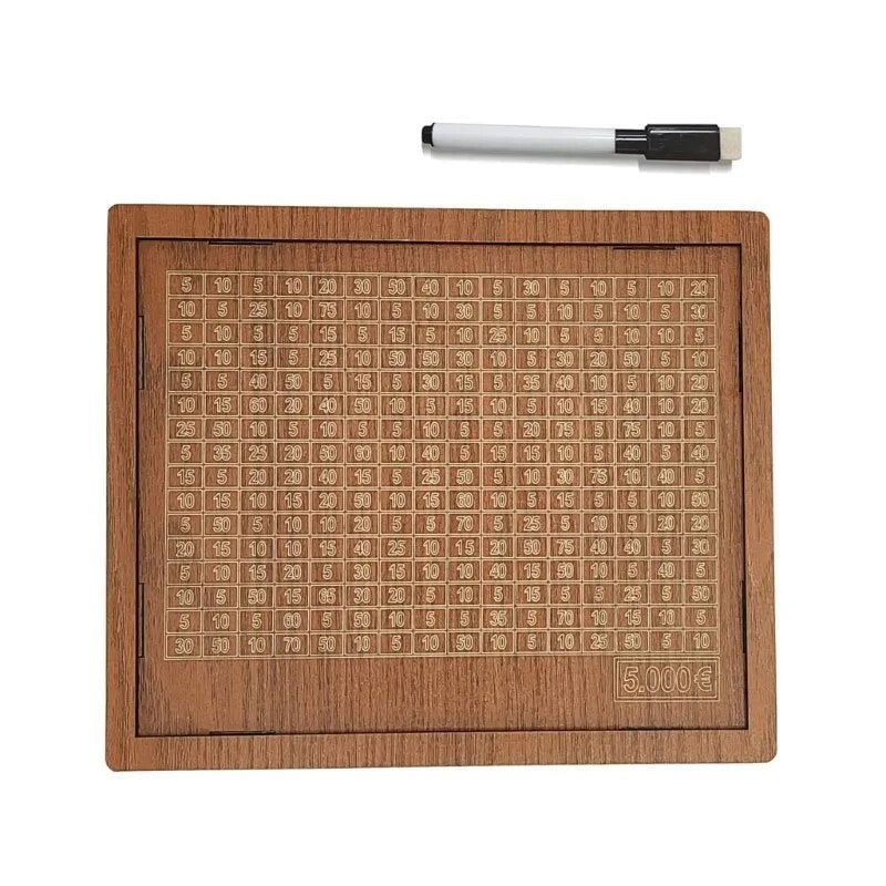 Wooden Money Box with Savings Challenge Grid to Tick Off for Saving Goals