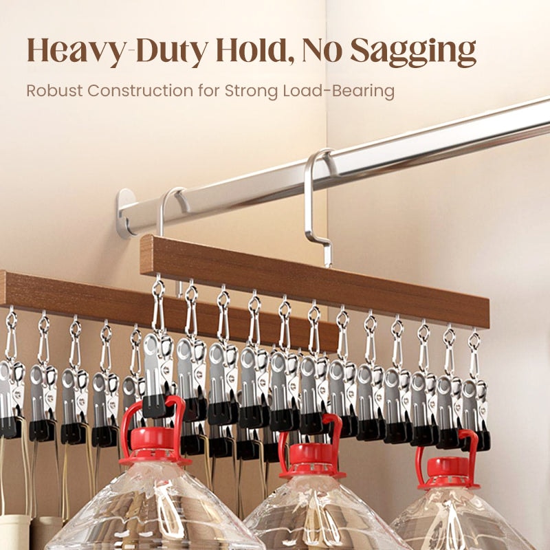 Wooden Multi Clip Hanger Set of Two with Swivel Hook for Socks Scarves and Ties
