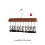 Wooden Multi Clip Hanger Set of Two with Swivel Hook for Socks Scarves and Ties