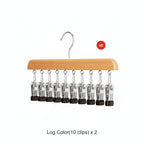 Wooden Multi Clip Hanger Set of Two with Swivel Hook for Socks Scarves and Ties