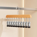 Wooden Multi Clip Hanger Set of Two with Swivel Hook for Socks Scarves and Ties