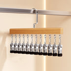 Wooden Multi Clip Hanger Set of Two with Swivel Hook for Socks Scarves and Ties