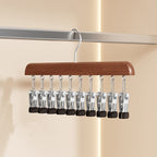 Wooden Multi Clip Hanger Set of Two with Swivel Hook for Socks Scarves and Ties