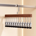 Wooden Multi Clip Hanger Set of Two with Swivel Hook for Socks Scarves and Ties